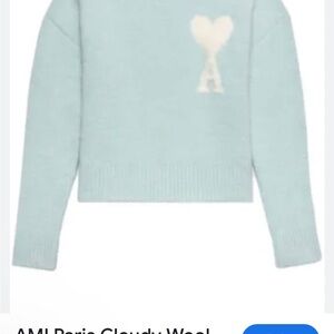 Ami Blue Crew Neck Sweater with Heart Detail